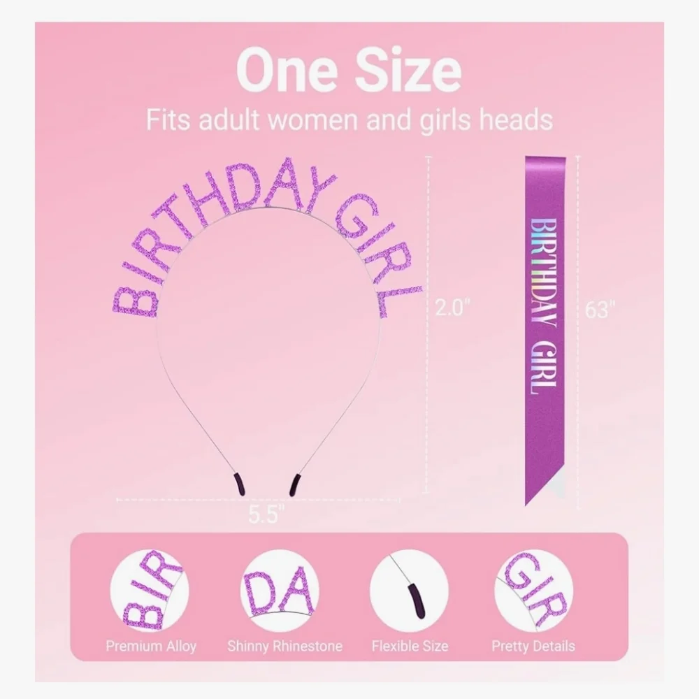 Purple Birthday Girl Sash and Headband
